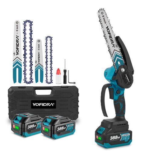 Mini Tronçonneuse sans fil, tronçonneuse électrique sans fil de 6 et 8 pouces avec 2 chaînes et 2 batteries