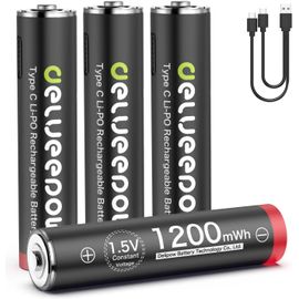 KGABERY-Piles Rechargeable Aaa Lithium 1,5V Pression Constante,Usb C Piles Aaa Rechargeables 1200Mwh Haute Capacité Avec 1500 Cycle 4 Pcs