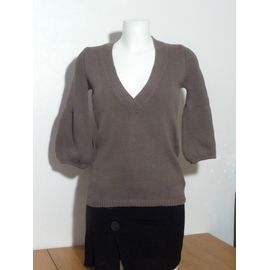 Pull 100% Coton Marron Taupe À Manches 3/4- Taille 34/36- 3 Suisses