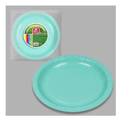 10 ASSIETTES CARTON BIO ROND 20CM BLEU VERT