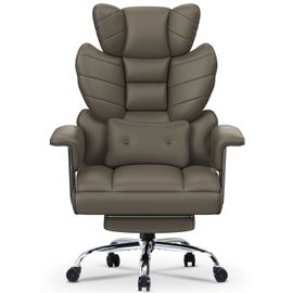 Chaise De Bureau En Cuir À Dossier, Chaise De Direction Avec Repose Pieds Et Support Lombaire, Fauteuil De Direction, Taupe
