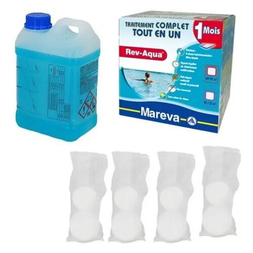 MAREVA - Traitement complet Mareva Rev-Aqua 1 mois - piscine 60-90 m3 (Revaqua) - Lot de 4