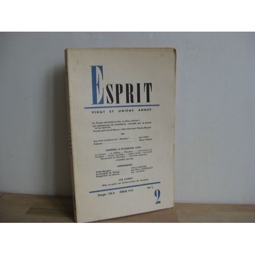 Revue Esprit N°2, Février 1953. La France Deviendra-T-Elle Un Etat Policier ? - Les Événements De Casablanca - Trente-Sept Ans De Maroc : Interview De Pierre Parent