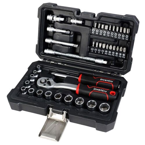 Coffret à douilles 1/4" 40 pièces chrome vanadium - INVENTIV