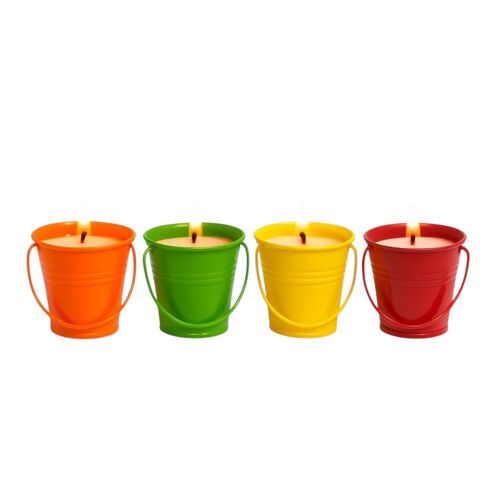 Pack de 3 Bougies Citronnelle Anti Moustique Seaux Métal Laqués Couleurs Aléatoires Parfum Frais Été Terrasse Jardin