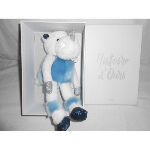 Histoire D'ours Les Petitstwist Rhinou 25cm Le Rhinoceros Ho2844 Gris Argent Paillette Bleu