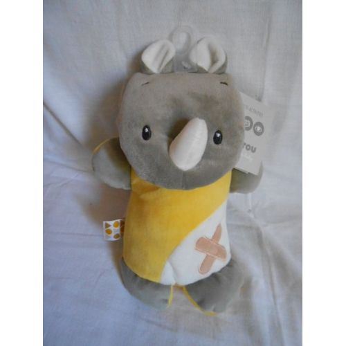 Nattou Doudou D'activité Rhinocéros, Buddiezzz, 22 X 18 X 9 Cm, Brun/Jaune Peluche