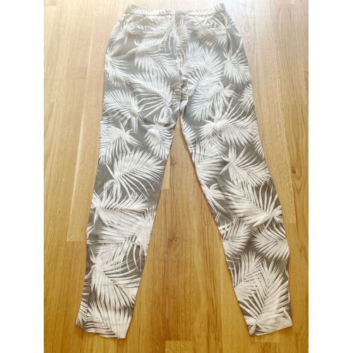 Pantalon Fluide Gigue Imprimé Palmier Gris Foncé &amp Blanc Viscose Ceinture Élastique 38/40