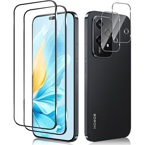KAL-2 Pièces Couverture Complète Verre Trempé Pour Honor 200 Lite Et 2 Pièces Caméra Arrière Protecteur, Film Protection Écran, 9H Dureté, Anti Rayures, Vitre Protection
