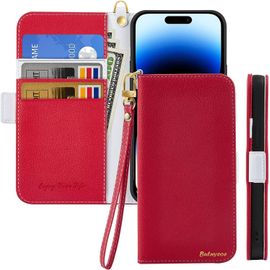 KAL-Coque Pour Iphone 16 Pro Max Rabat,Housse Iphone 16 Pro Max Clapet,Portefeuille Etui Avec Fonction Support Et Porte-Carte,Litchi Texturé Cuir/Antichoc Flip Cover Case.Rouge