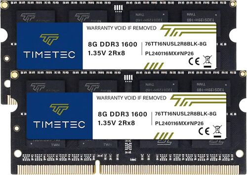 16Go Kit(2X8Go) Ddr3 / Ddr3L 1600Mhz Pc3-12800 Non-Ecc Sans Tampon 1,35V/1,5V Cl11 2Rx8 Double Rang 204 Broches Sodimm Ordinateur Portable Pc Ordinateur Mémoire Ram