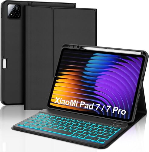 Keyboard Case for Xiaomi Pad 7/7 Pro 11.2 Inch 2024 ¿ AZERTY French Keyboard Backlit 7 Colours Detachable Wireless Bluetooth for Xiaomi ad 7/7 Pro 11.2 Inch 2024, Black