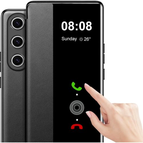 KAL-Coque Pour Samsung Galaxy S25 Ultra Clapet Clear View Cover Coque Pour Samsung S25 Ultra Etui À Rabat Intégrale Protection Case Flip Silicone Douce Antichoc 360 Full Body Antichoc Housse 5G (Noir