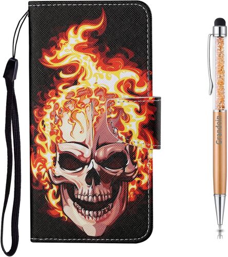 Coque Pour Xiaomi Redmi 9a, Protection Housse En Cuir Portefeuille Livre, Cr¿¿Atif Peint ¿¿Tui Flip Case Avec [Emplacements Cartes] [Fonction Support] [Magn¿¿Tique] (Crane 2)