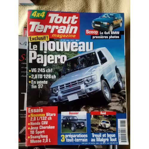 4x4 Tout Terrain Magazine 96 De 1997 Mitsubishi Pajero Court,Suzuki Vitara 2.0 16s,Honda Crv 2.0es Auto,Jeep Cherokee 2.5 Td Sport,Ssangyong Musso El 2.0,Atlas,Land Discovery Tdi,Nissan Patrol Gr Dess