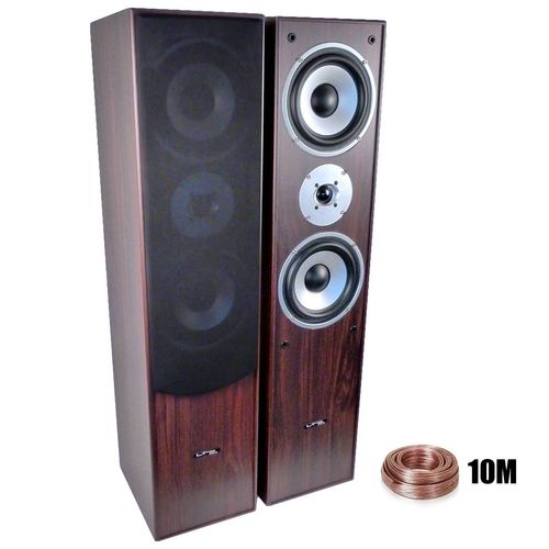 Enceintes colonnes Hifi Bass Reflex 2x500W L766-WA + 10 Mètres de câbles transparent