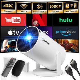 [App Intégrée] Vidéoprojecteur 1080P Fhd 4K 2024 Upgraded Mini Projecteur Portable Dual Contrôle Avec Souris Android Tv Wifi 6 Bt5.2 180° Rotation Hdmi/Tv Stick/Usb/Ps5, Avec Hdmi Et Souris