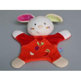 Doudou Lapin Plat Orange Blanc Rouge Sucre D'orge