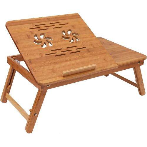 Table De Lit Pliable,Petite Table En Bambou Pour Ordinateur Portable, Plateau Ajustable 3 Positions, 50 X (22-30) X 30 Cm ,Trous D¿Aération,Petit Tiroir