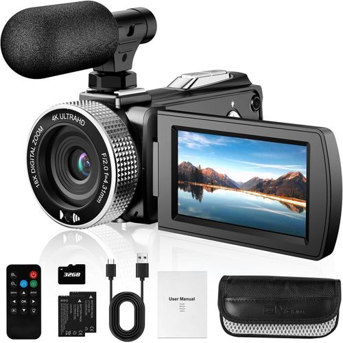 Caméra Vidéo Numérique 4 K,48 Mp Photo/4K 60 Fps Enregistreur Vidéo Pour Débutants Pour Vlogging Youtube,Avec 2 Piles/Micro Externe/Carte Sd/Télécommande