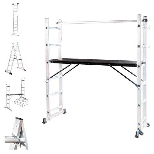 Echafaudage roulant SCAFFOLDAX2X6, échafaudage jardin et pliant multifonction 4 en 1, echelle 2 plans, H max Travail 4,46m, Garantie 5 ans, Hostrom