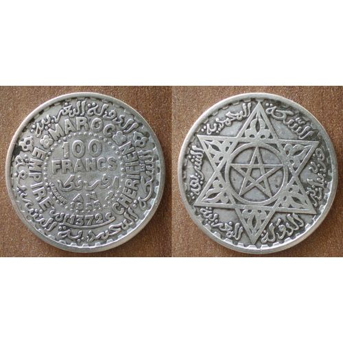 Maroc 100 Francs 1953 1372 Piece Argent Empire Cherifien Roi Mohammed V