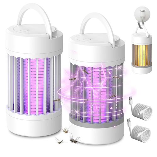 HUAG-2 Pièces Lampe Anti Moustique Rechargeable, 2 en 1 Lampe Moustique, Lampe UV Anti Moustique Interieur Exterieur, 360° Anti Moustique Electrique, Moustique Tueur Lampe