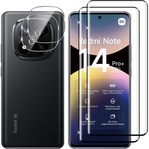 CAUC-pour Xiaomi Redmi Note 14 Pro Plus 5G/ Note 14 Pro+ 5G Verre Trempé, 2+2 Pièces 3D Protection écran + Caméra Arrière Protecteur Film, 9H Anti-Rayures HD Vitre Trempé Protecteurs d'écran