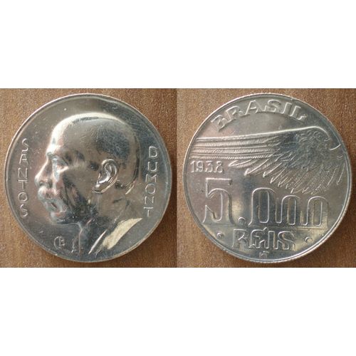 Bresil 5000 Reis 1938 Santos Dumont Pièce Argent