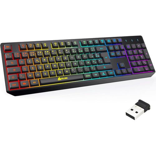 KALANKA-Chroma ¿ Clavier sans Fil Gaming AZERTY FR, Rétroéclairage RGB, Silencieux & Ergonomique, Batterie Intégrée Longue Durée, Résistant aux Éclaboussures ¿ USB 2,4 GHz pour PC/Mac/PS4/PS5 ¿ Noir