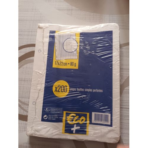 200pages, Feuilles Simples Perforées 80g, 17x22 Cm