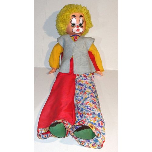 clown ari cheveux laine jaune grande poupée de chiffon vintage peluche doudou 70 cm