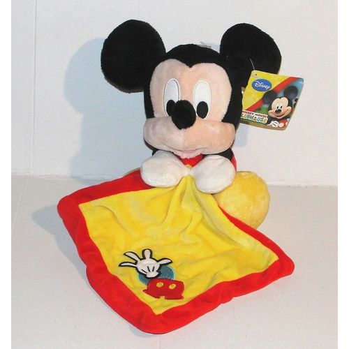 doudou mickey mouse mouchoir jaune rouge peluche souris club house disney nicotoy