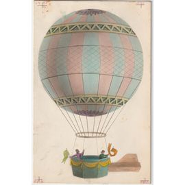 Montgolfière - Aquarelle Ancienne Sur Carton