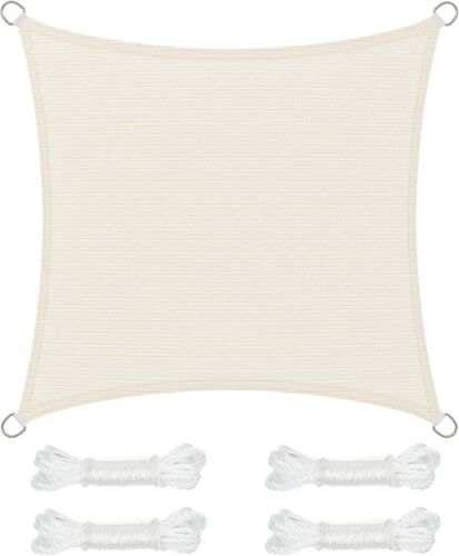Voile D'ombrage 5 X 5 M, Protection Solaire En Tissu Hdpe, Respirant, Perméable À L'eau, Carré, Concave, Cordes De 2 M, Beige