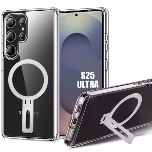 Coque Pour Samsung Galaxy S25 Ultra - Protection Silicone Renforcé Avec Support Magnétique Réglable Argenté - E.F.Connection