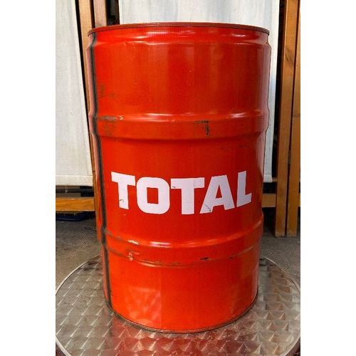 Décoration Industrielle Tonneau Fut en Métal Laqué Rouge "TOTAL" 60L Bidon