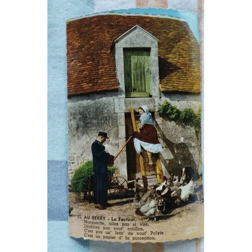 Au Berry - Le Facteur - Année 1934 - Une Carte Postale Écrite Affranchie  Marguerite Allez Pas Si Vite Déchirez Pas Vous T Cotillon C Est Pas Un Lettr De Vout Polyte C Est Un Papier De La Perception