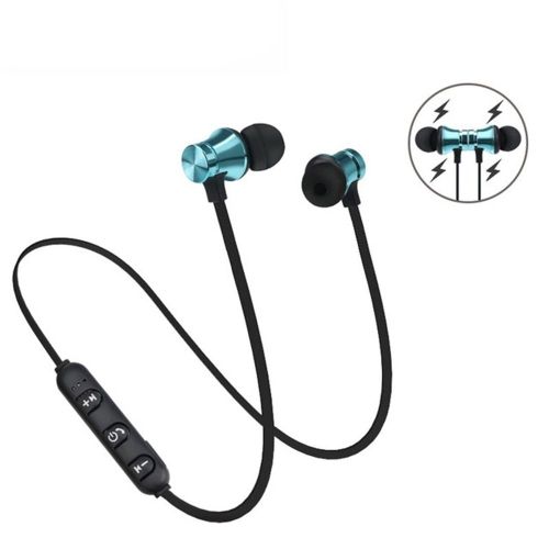 Écouteurs intra-auriculaires magnétiques sans fil, Bluetooth 4.2, stéréo, casque de sport avec micro-Bleu
