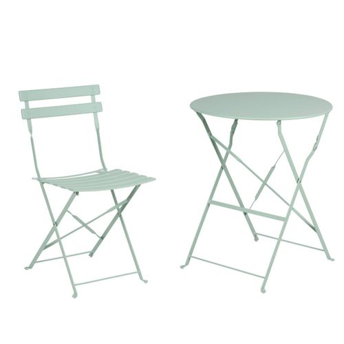 Arti Casa Salon De Bistro 3 Pièces Vert - Ensemble Jardin Métal Pliable - Table Ronde Avec 2 Chaises Pour Terrasse Ou Balcon