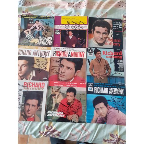 Richard Anthony - Lot De 9 Disques Vinyles 45 Tours Ep "Autographiés"