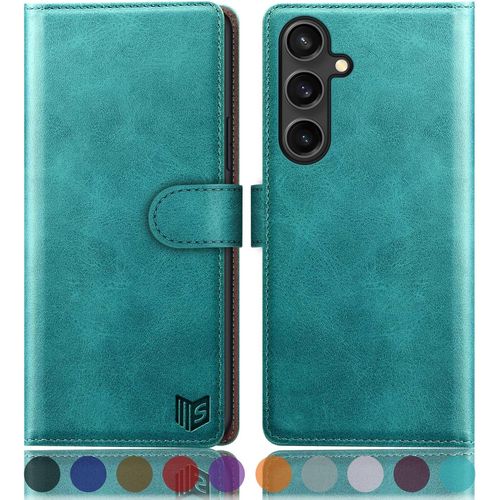 Kal-Etui Coque Pour Samsung Galaxy S25 Magnétique Protection Rfid Blocage Fentes Pour Cartes Protection Etui Housse Premium En Cuir Pu Pour Samsung S25 Bleu Vert