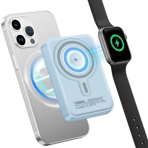 Batterie Externe - Vanwin - Powerbank Magsafe 10000mah - Induction 15w - Iphone Et Apple Watch - Bleu