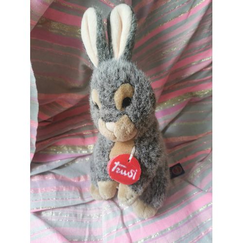 Doudou Peluche Lapin Beige Marron Chiné Debout Trudi Vintage