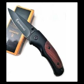 Couteau - Browning - Compact - Lame Acier Noir 6 Cm - Manche Acier/Bois 8,5 Cm - Outdoor