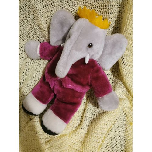 Peluche Doudou Babar Violet Bordeau Vintage