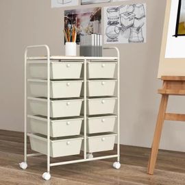 Costway Tour De Rangement À Roulettes- 10 Tiroirs Amovibles 65,5 X 37 X 87 Cm, Format A4 Et Et Lettre, Blanc