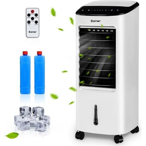 COSTWAY Climatiseur Mobile 4en1 avec Télécommande 65W Minuterie 7,5H Réservoir Eau 7L 3 Modes/Vitesses Affichage LED Rafraîchisseur