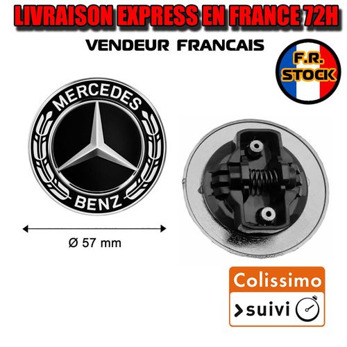 Logo Capot Mercedes Benz Noir 57mm Emblème Classe C E Clk S