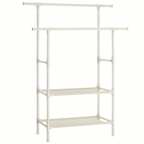 Portant À Vêtements Double Barre, Portemanteau, Penderie, Organisateur, En Métal, Avec Étagère De Rangement À 2 Niveaux, Charge 70 Kg, Blanc